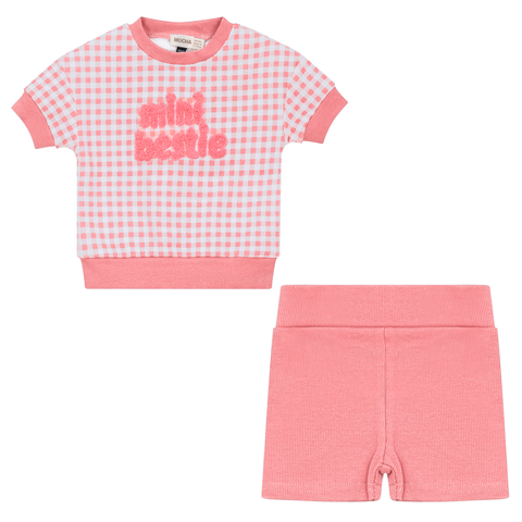 Checkered Mini Bestie 2 Piece Set Short Sleeve Top and Ribbed Shorts (Toddler)