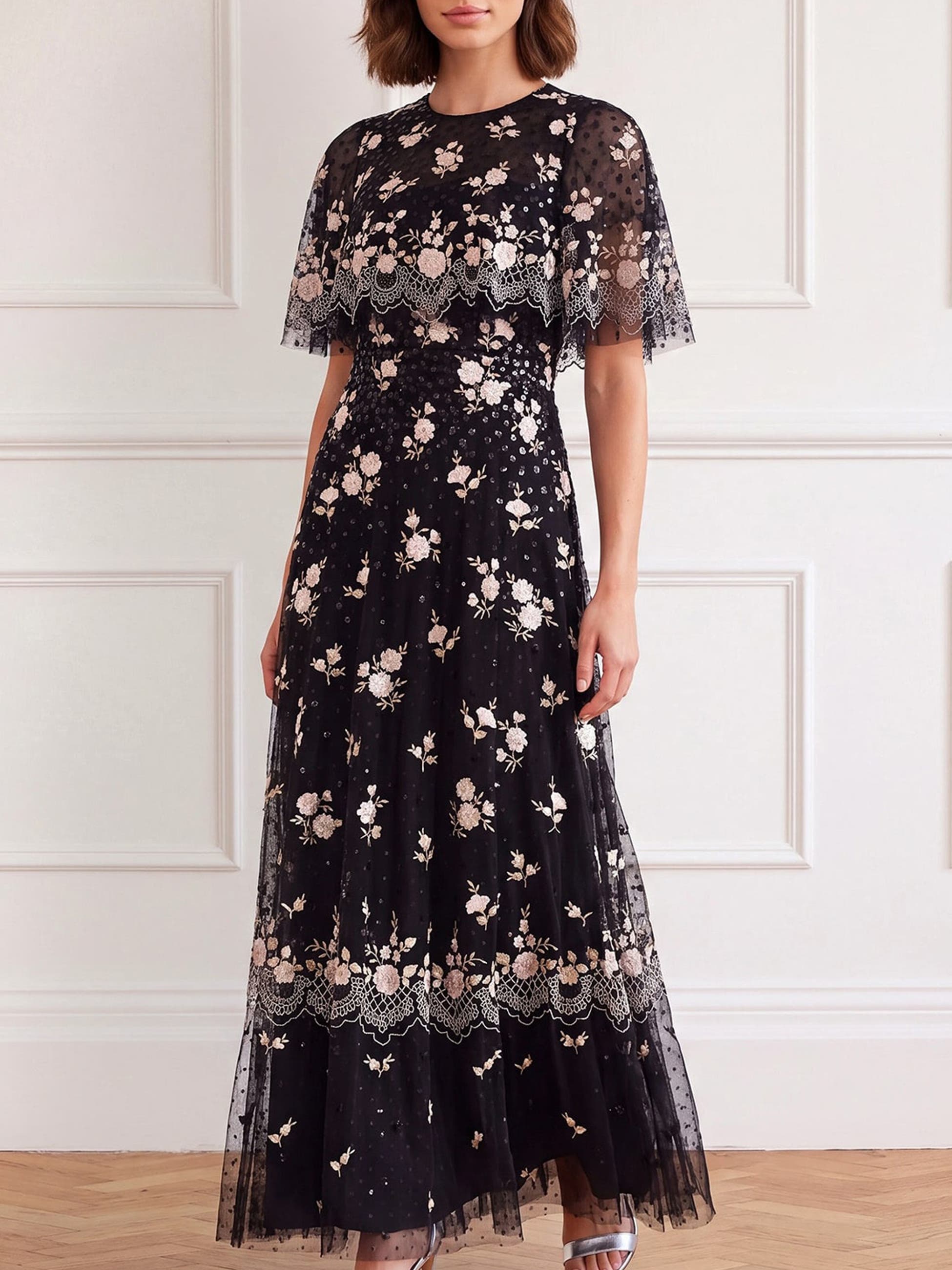 Needle & Thread Henrietta Embroidered Scallop Cape Dress (Women ...