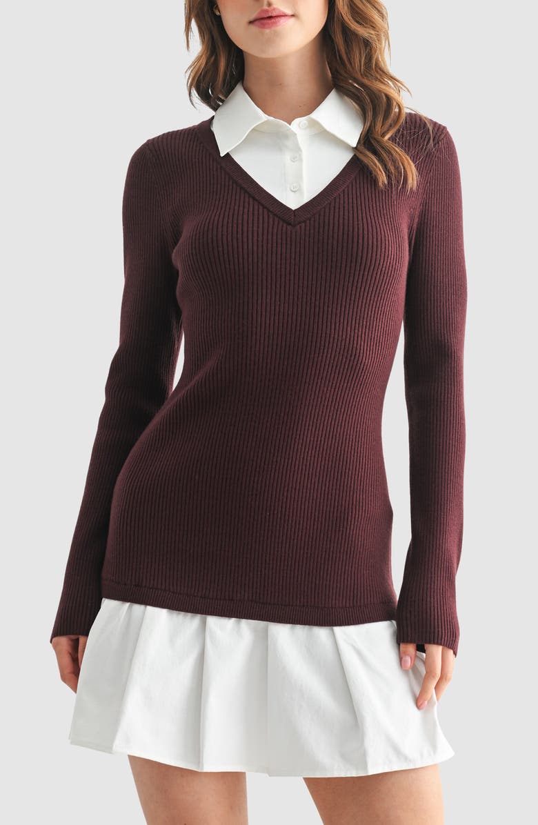 Lush Long Sleeve Twofer Polo Sweater Dress, Main, color, 