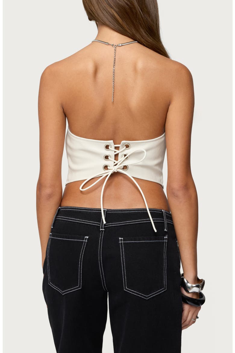 Kizzie Faux Leather Halter Top, Alternate, color, IVORY