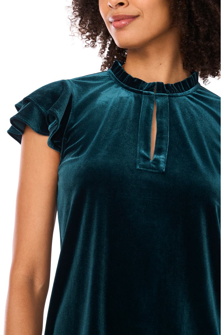 Velvet Flutter Sleeve Top, Alternate, color, HUNTER GREEN