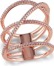 DELMAR Pink Plated Sterling Silver CZ Crisscross Ring