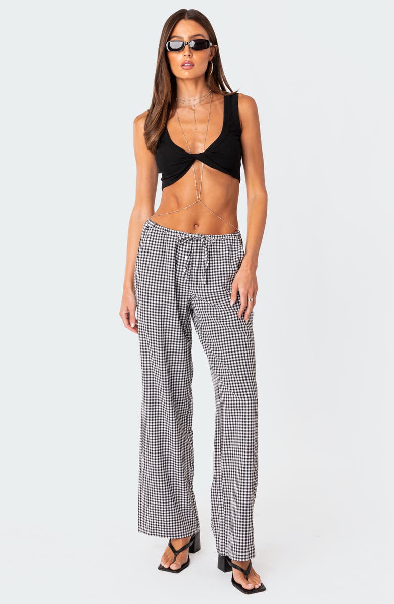 EDIKTED Pasha Plaid Wide Leg Drawstring Pants, Alternate, color,
