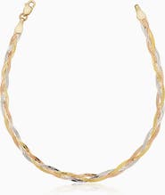 Oradina 14K Tricolor Gold Now & Forever Herringbone Bracelet