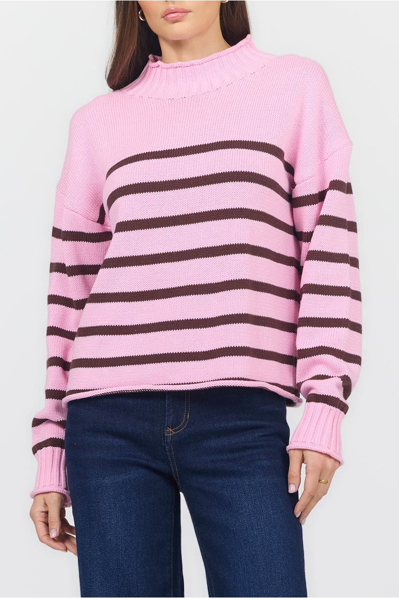 Solana Long Sleeve Funnel Neck Roll Neck Stripe Sweater, Main, color, Cashmere Rose