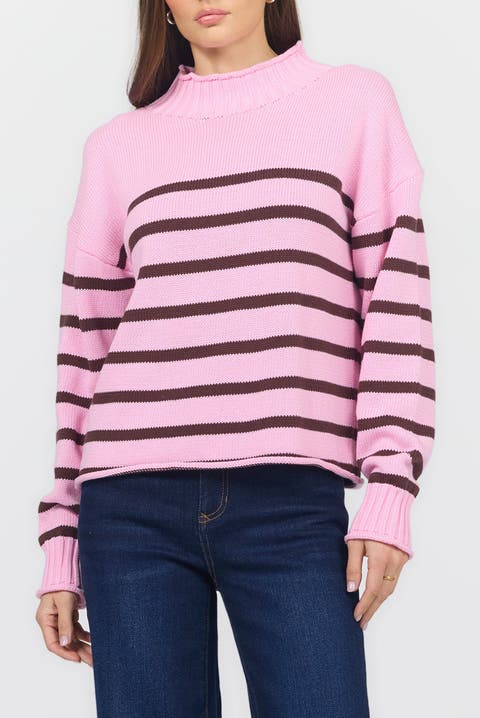 Solana Long Sleeve Funnel Neck Roll Neck Stripe Sweater