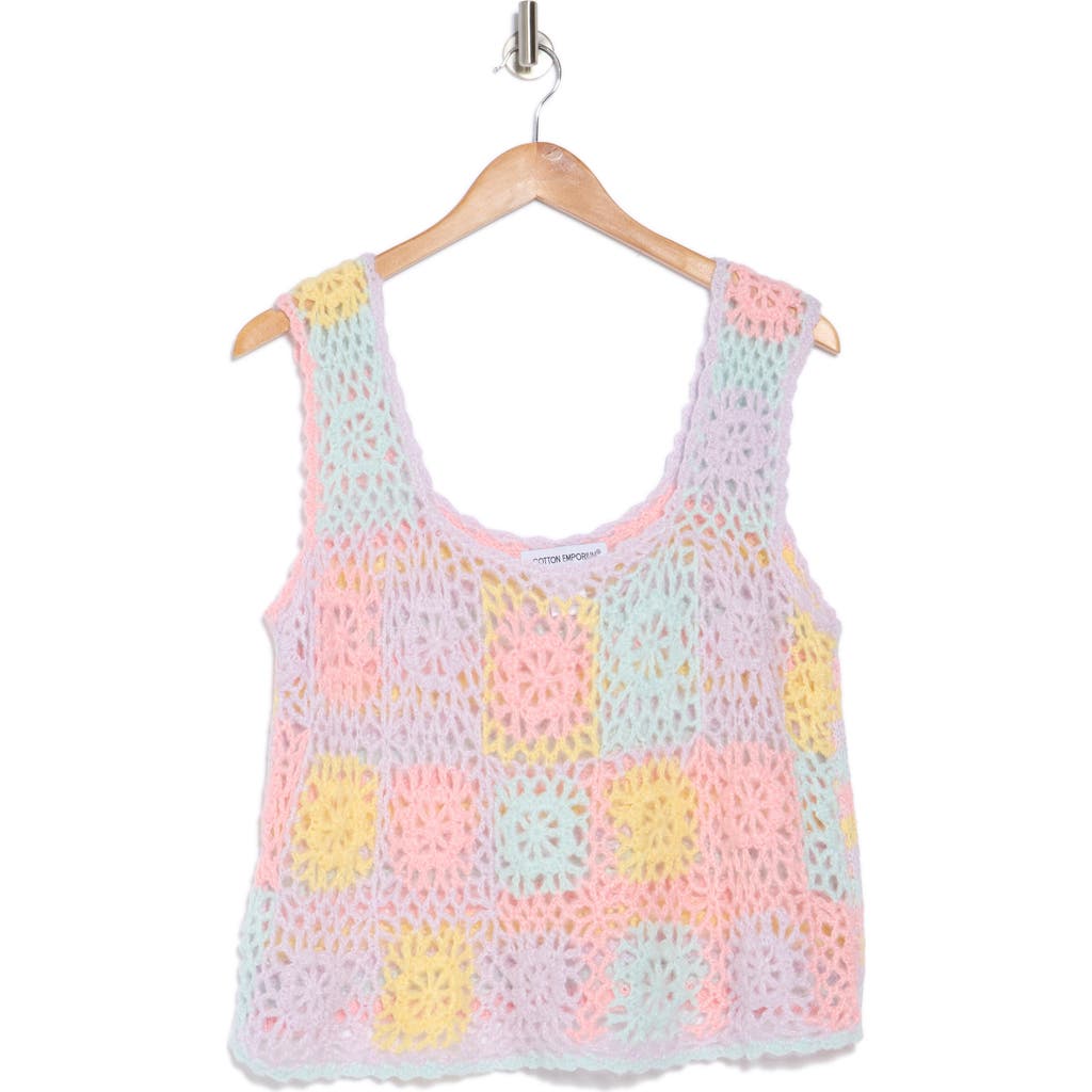 Cotton Emporium Patch Open Knit Tank In Pink