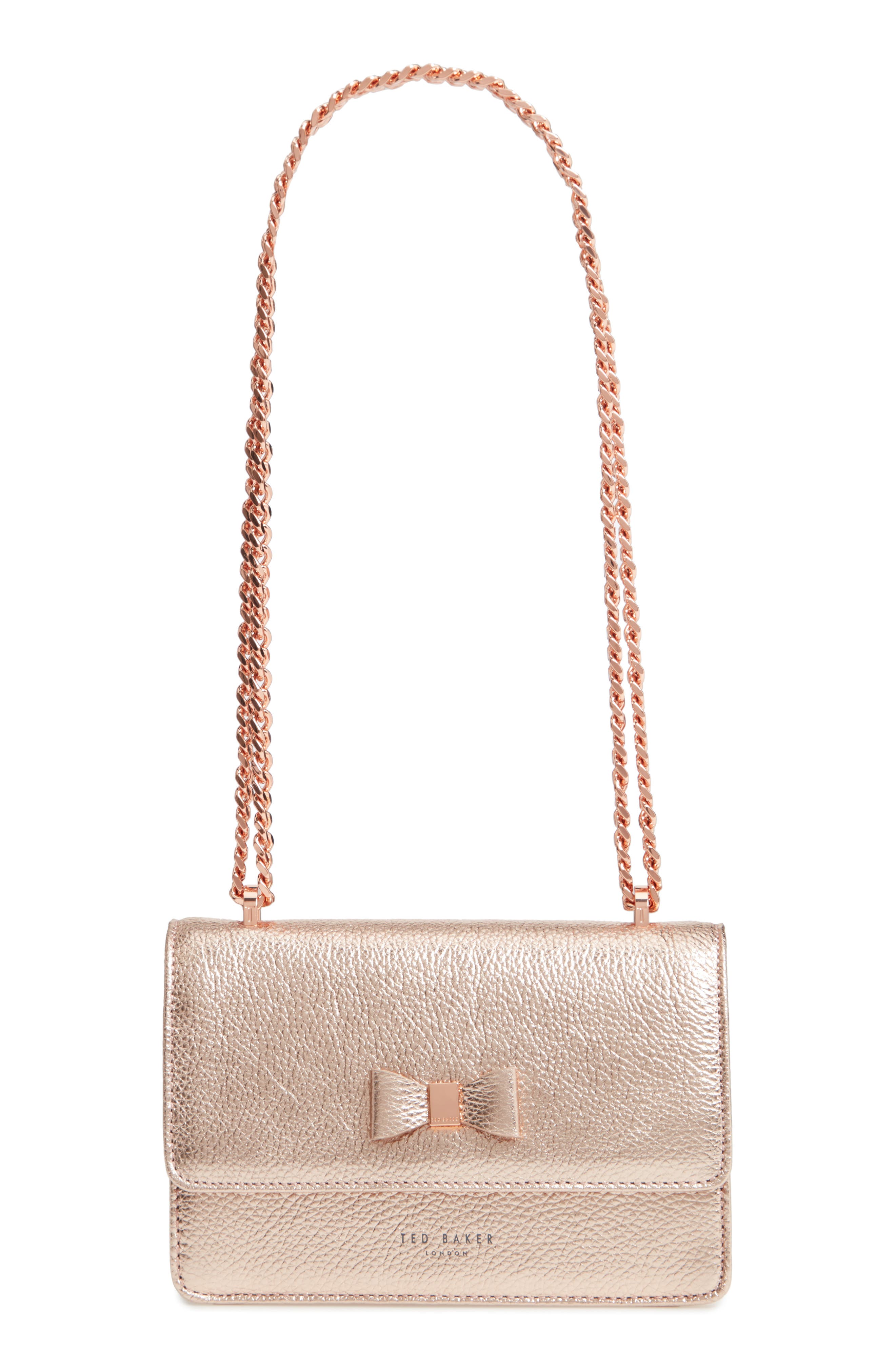 Micro Leather Crossbody Bag, Main, color, ROSE GOLD