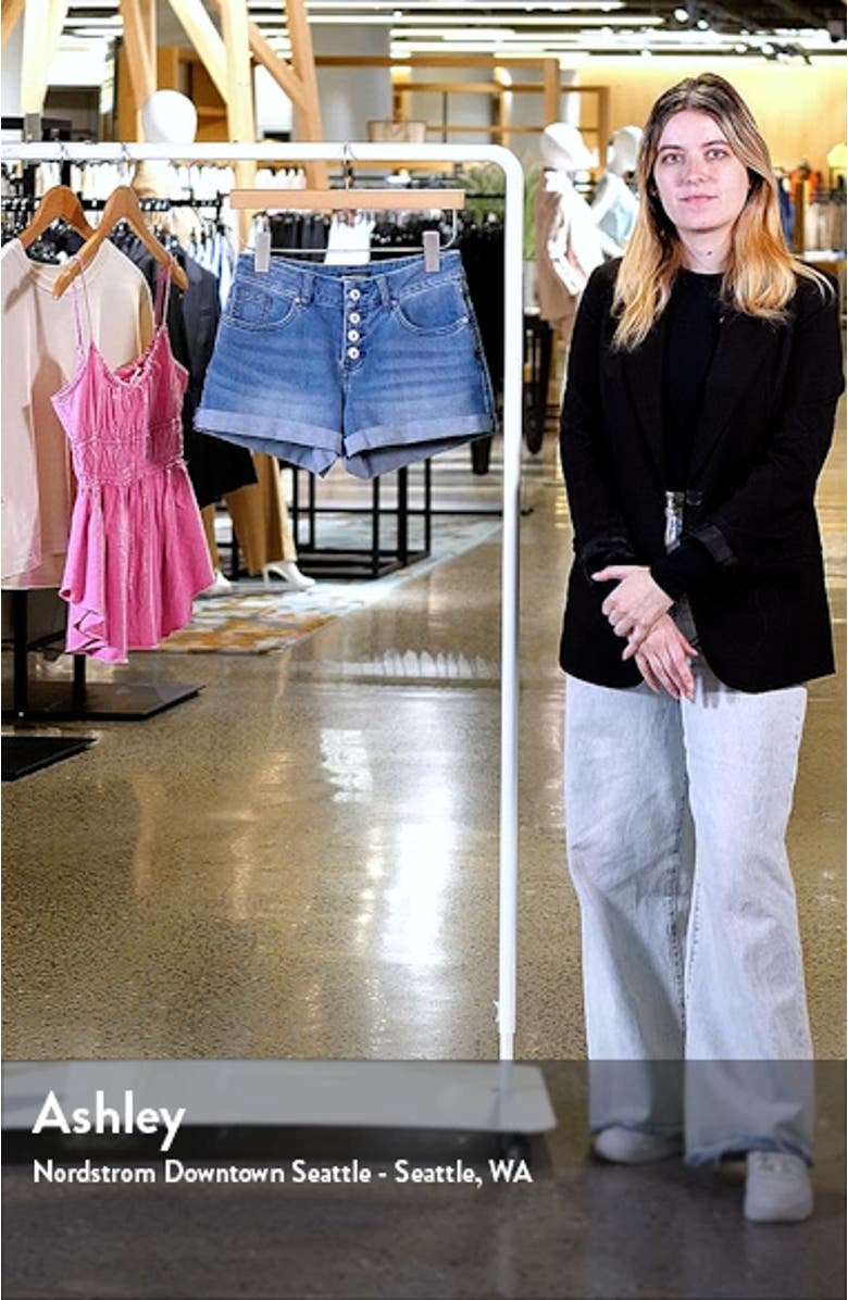 Exposed Button Fly High Waist Cuff Denim Shorts, sales video thumbnail