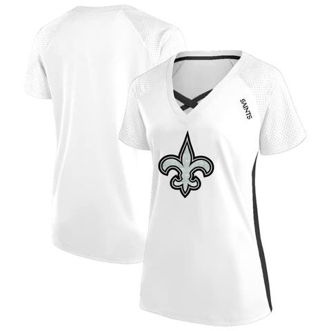 Women's Fanatics  White New Orleans Saints Plus Size Glitter Lace-Up V- Neck T-Shirt