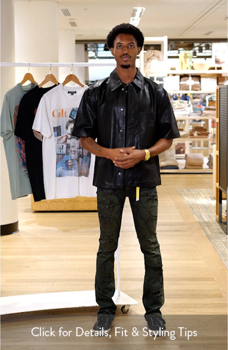 Oversize Short Sleeve Faux Leather Button-Up Shirt, sales video thumbnail