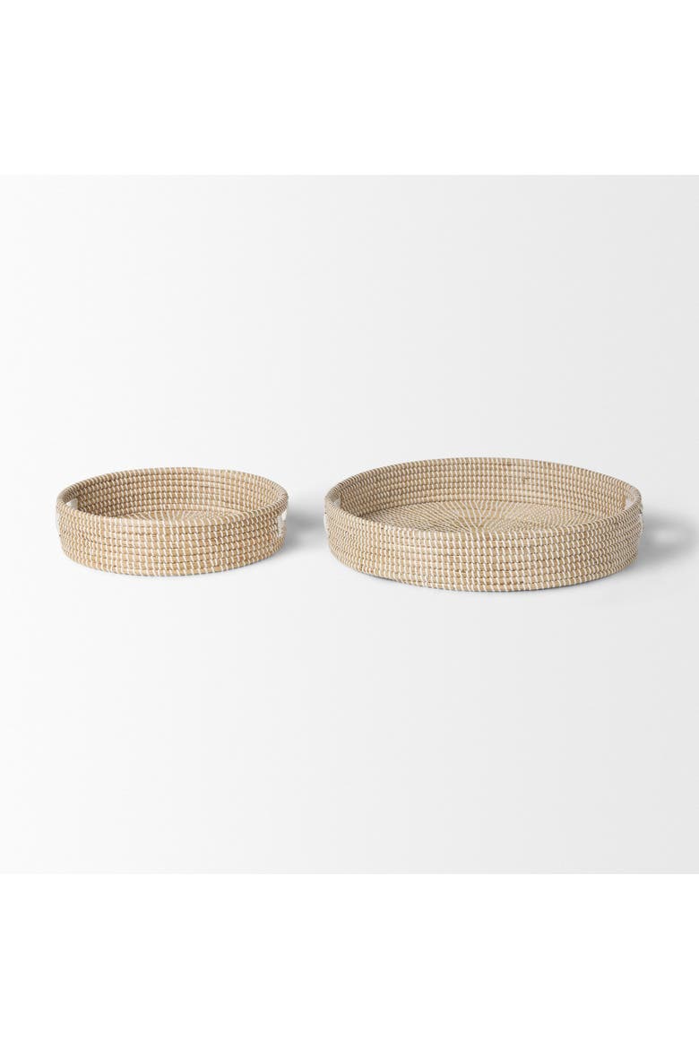 Kalama Set of 2 Large Round Seagrass Trays w/ Handles, Alternate, color, Brown