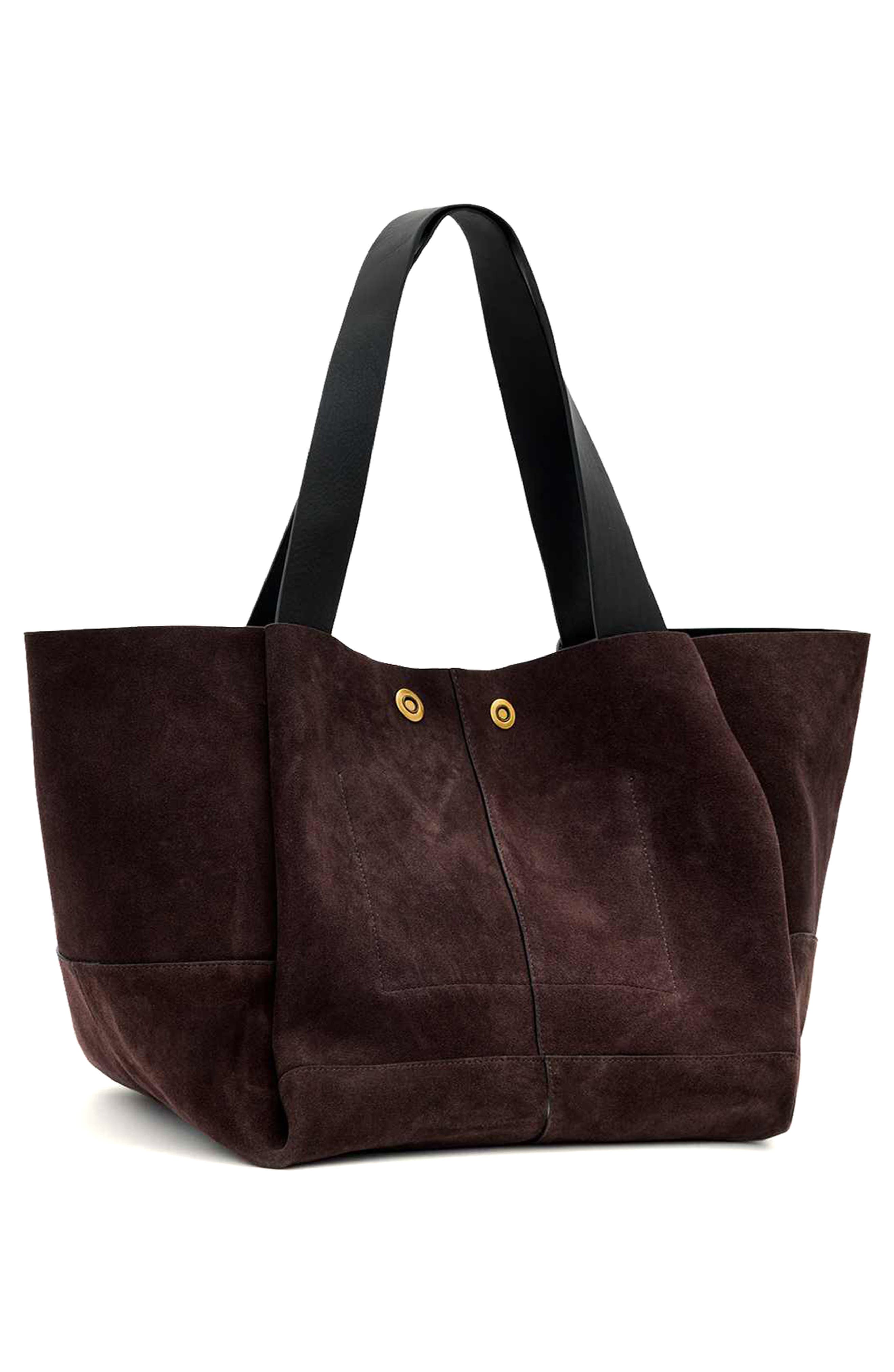 AllSaints Rosalie Suede Tote, Alternate, color, Burnt Umber Red