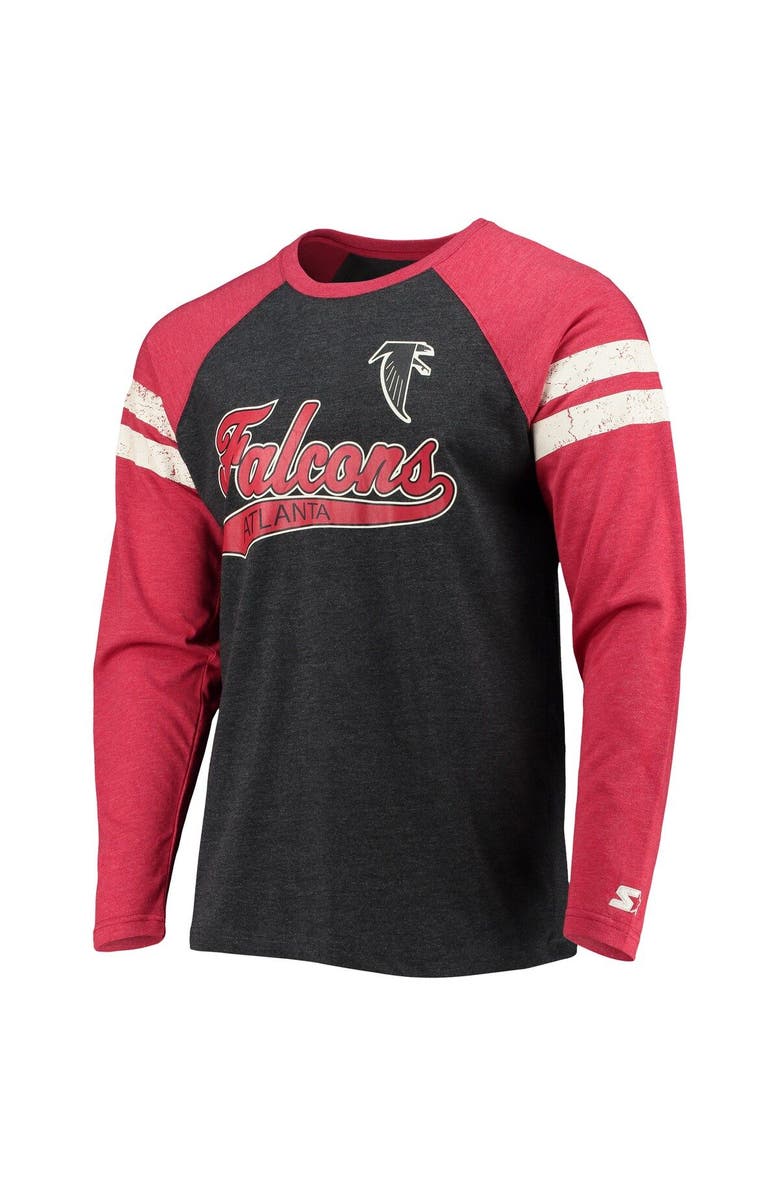 STARTER Men's Starter Black/Red Atlanta Falcons Throwback League Raglan Long Sleeve Tri-Blend T-Shirt, Alternate, color, 