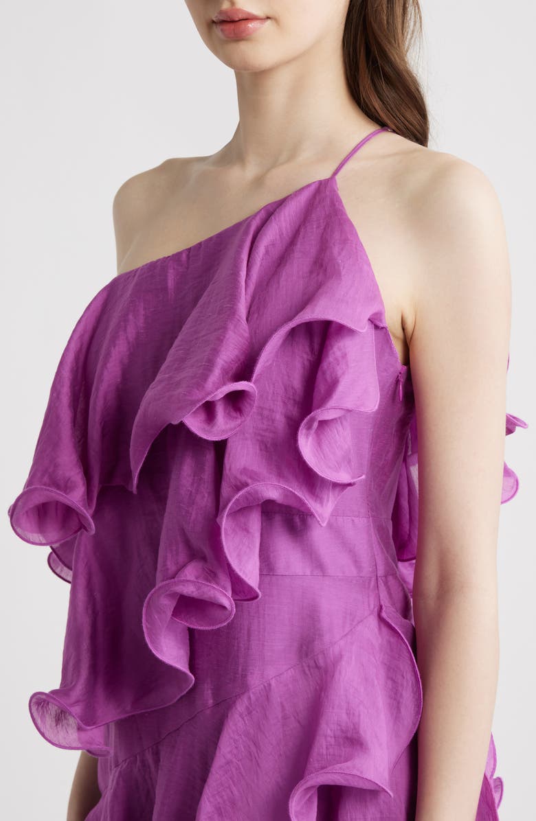 CIEBON Matea One-Shoulder Asymmetric Ruffle Dress, Alternate, color, Purple