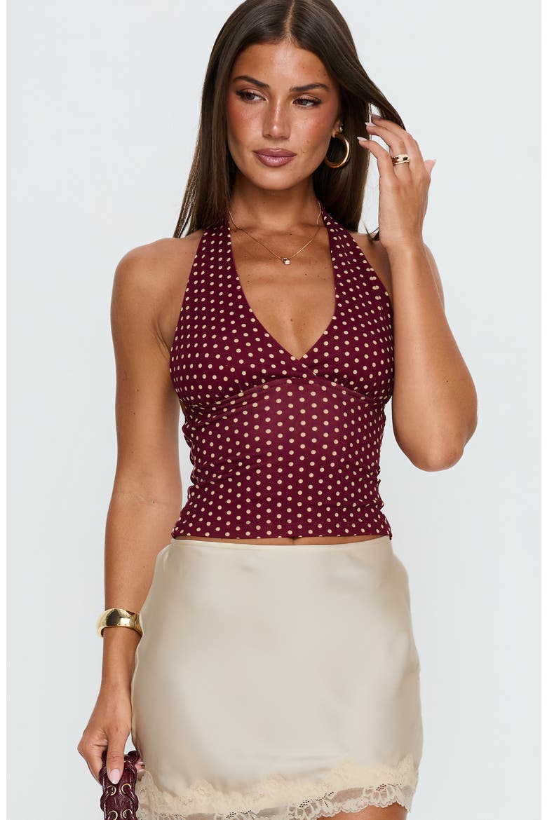 Whimsy Polka Dot Halter Top, Alternate, color, BURGUNDY / LEMON POLKA
