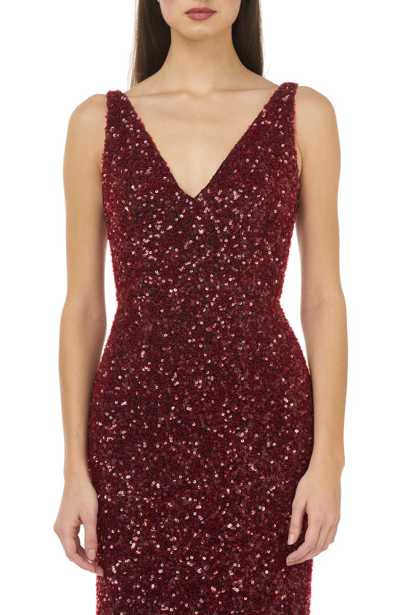 Carmen Marc Valvo Infusion Sequin V-Neck Mermaid Gown, Alternate, color,