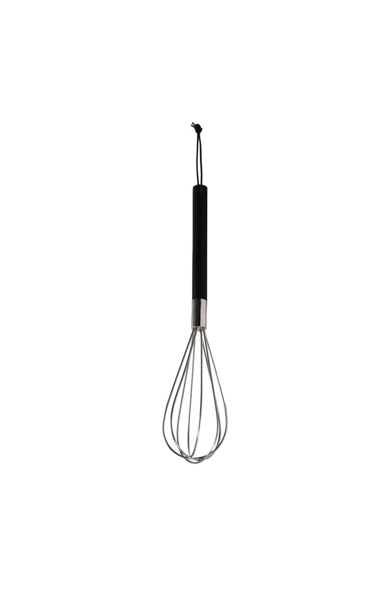 Storied Home Stainless Steel Whisk with Mango Wood Handle and Leather Tie, Main, color, Black