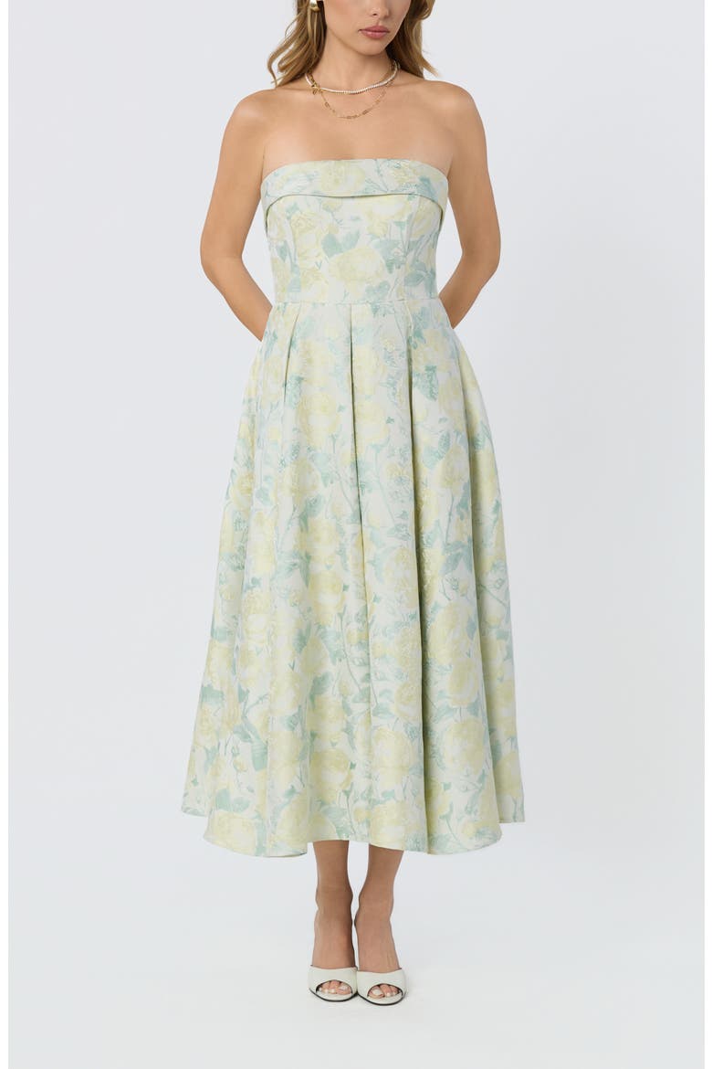 Destini Strapless Maxi Dress, Main, color, LIGHT YELLOW FLORAL