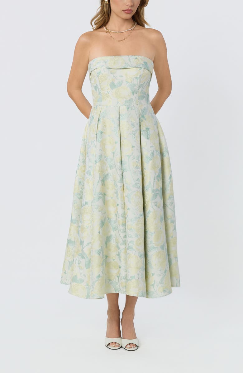 ASTR the Label Destini Strapless Maxi Dress, Main, color, Light Yellow Floral