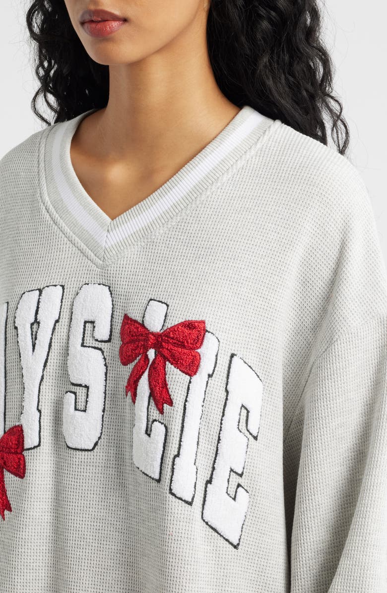 BOYS LIE Wrap Me in a Bow Hayley V-Neck Sweatshirt, Alternate, color, Heather Grey