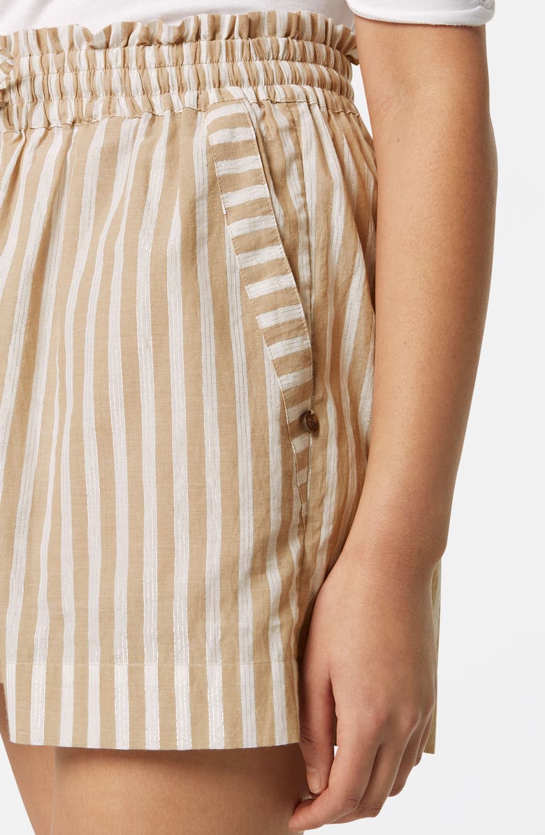 Scotch & Soda High Waist Stripe Cotton Blend Drawstring Shorts, Alternate, color, Desert Sand Stripe With Lurex
