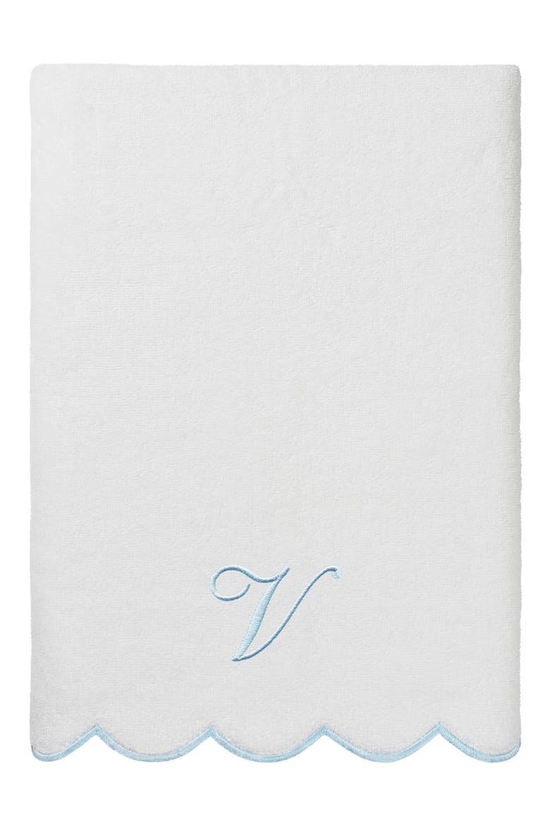 Adornia Scallop Personalized 3-Piece Towel Set, Alternate, color, WHITE/ BLUE V
