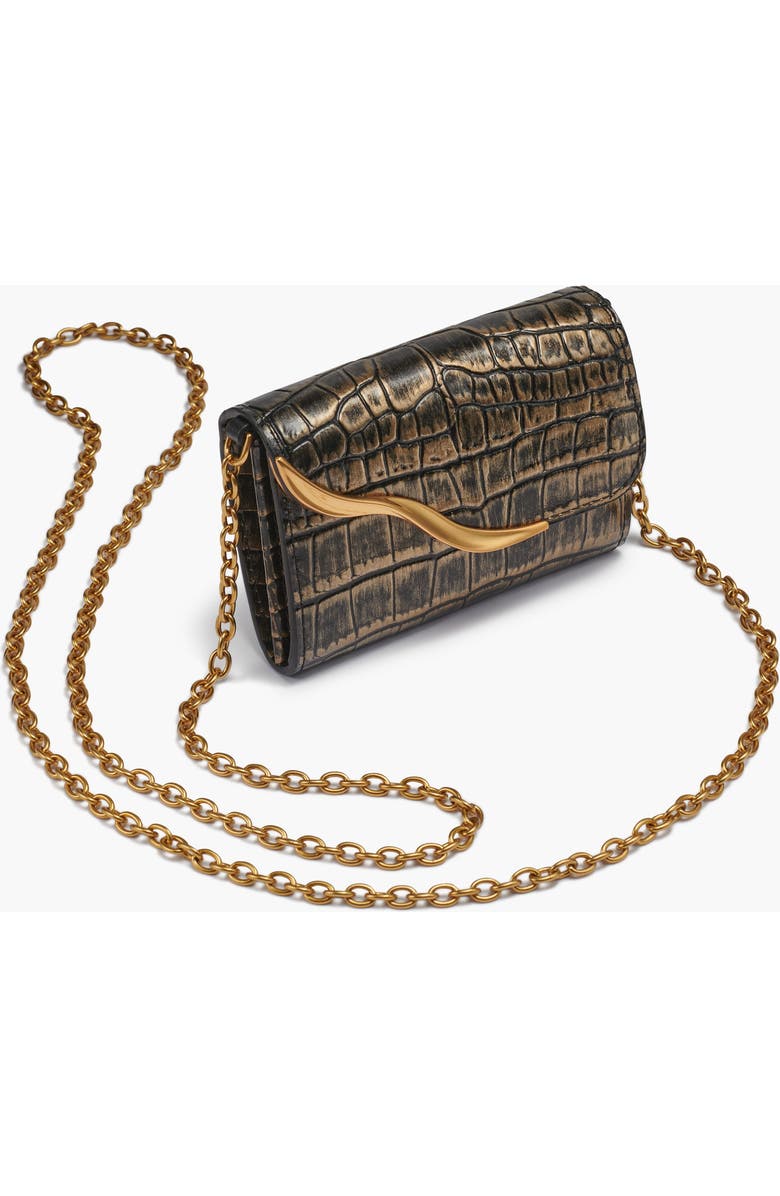 Donna Karan New York Malverne Metallic Croco Wallet On String, Main, color, Black/Gold