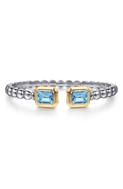 Bujukan 14k Gold & Sterling Silver Blue Topaz Bangle