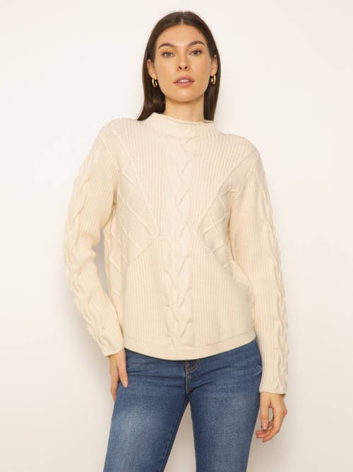 Central Park West Palma Cable Turtleneck Sweater In Ivory In Ivory