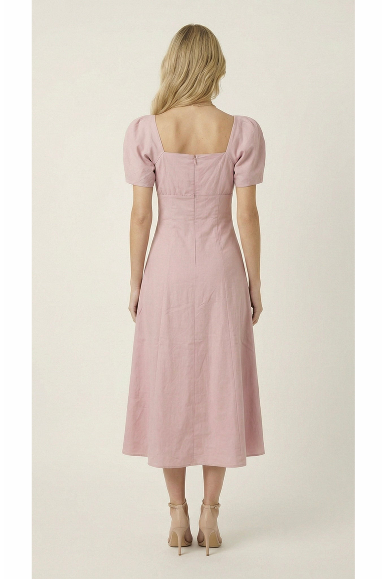 Twist Front Puff Sleeve Midi Dress, Alternate, color, Dusty Rose