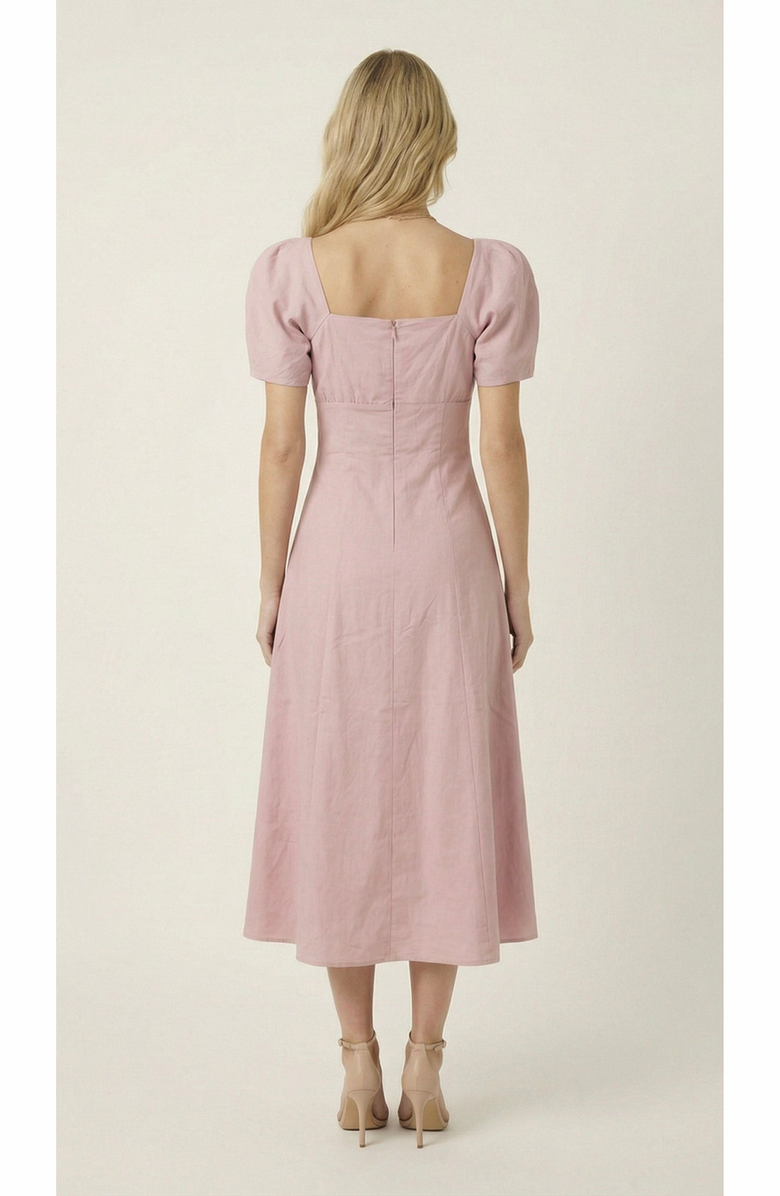 Modenaire Twist Front Puff Sleeve Midi Dress, Alternate, color, Dusty Rose
