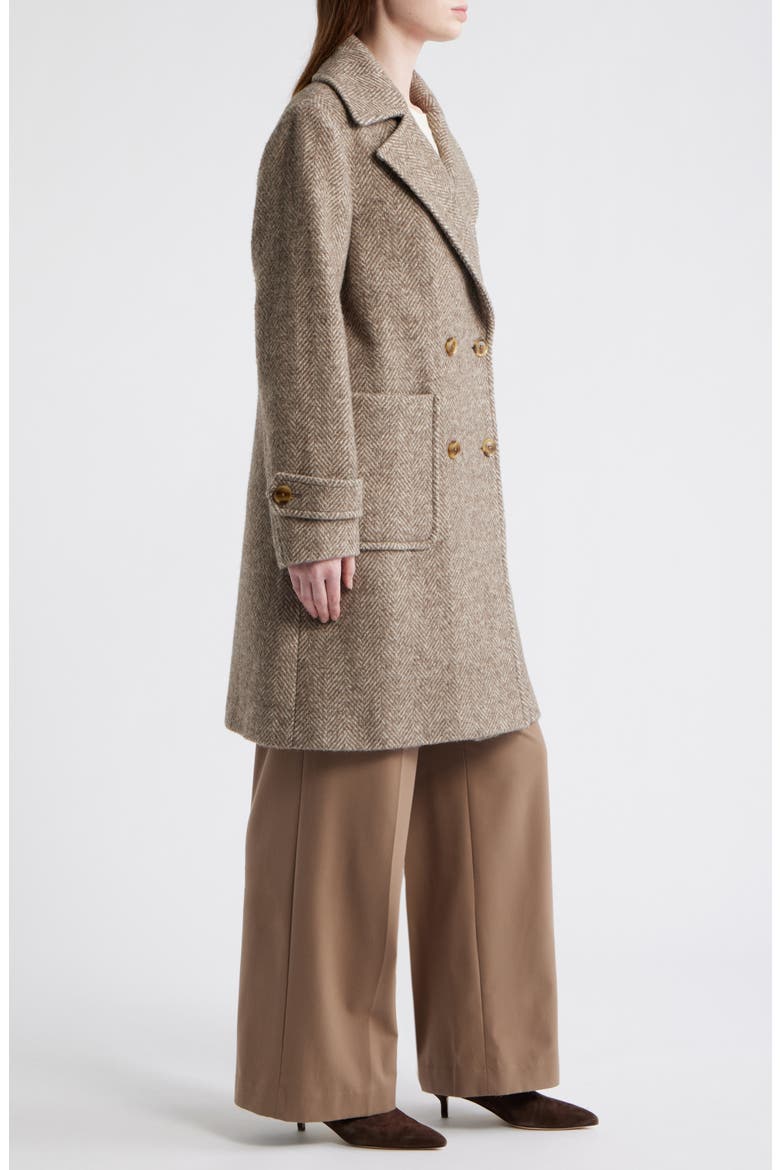 Double Breasted Wool Blend Herringbone Coat, Alternate, color, OATMEAL HERRINGBONE