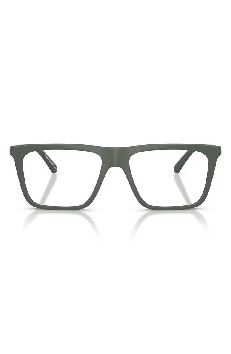 Emporio Armani 56mm Square Optical Glasses, Main, color, Matte Green / Clear