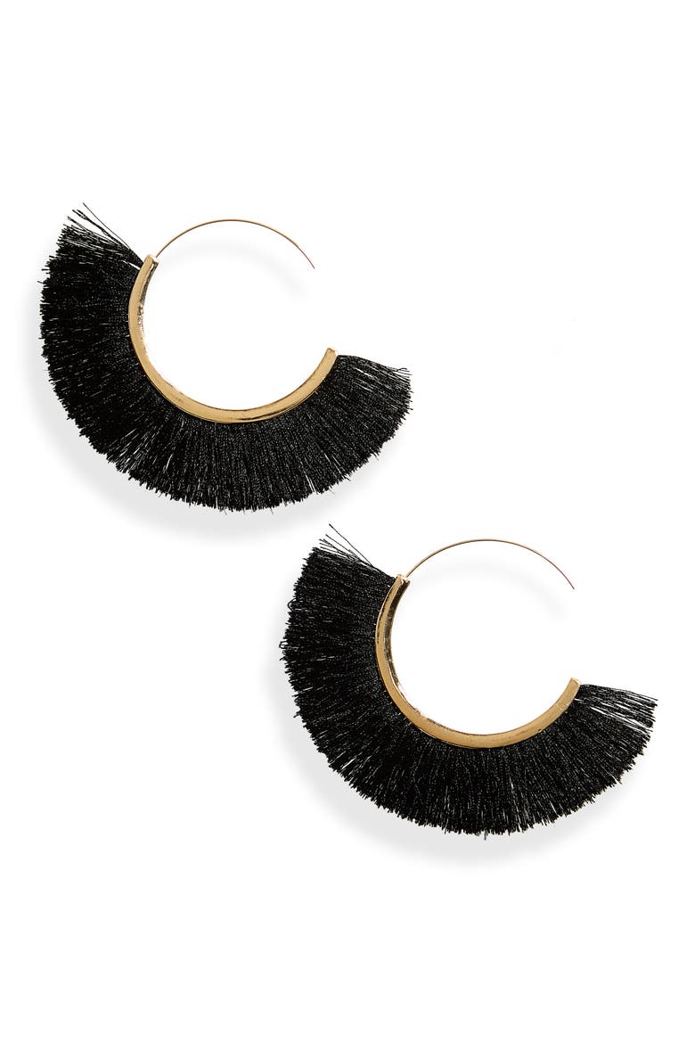 Oversize Fringe Hoop Earrings, Main, color, GOLD/ BLACK