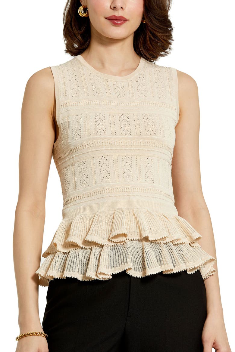 Sleeveless High Neck Knit Top With Ruffle Hem, Main, color, Oat