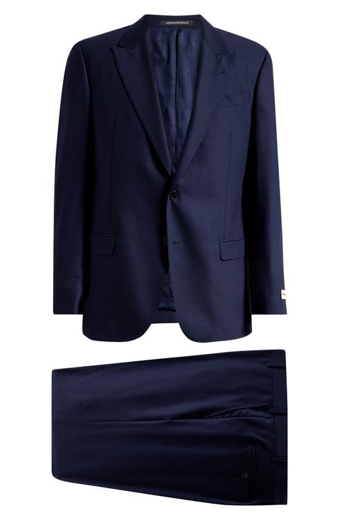 Navy Microcheck Virgin Wool Peak Lapel Suit
