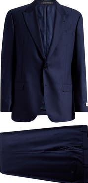 Emporio Armani Navy Microcheck Virgin Wool Peak Lapel Suit