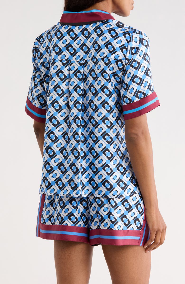 Diane von Furstenberg Alexa Short Sleeve Silk Button-Up Shirt, Alternate, color, Cane Link Blue
