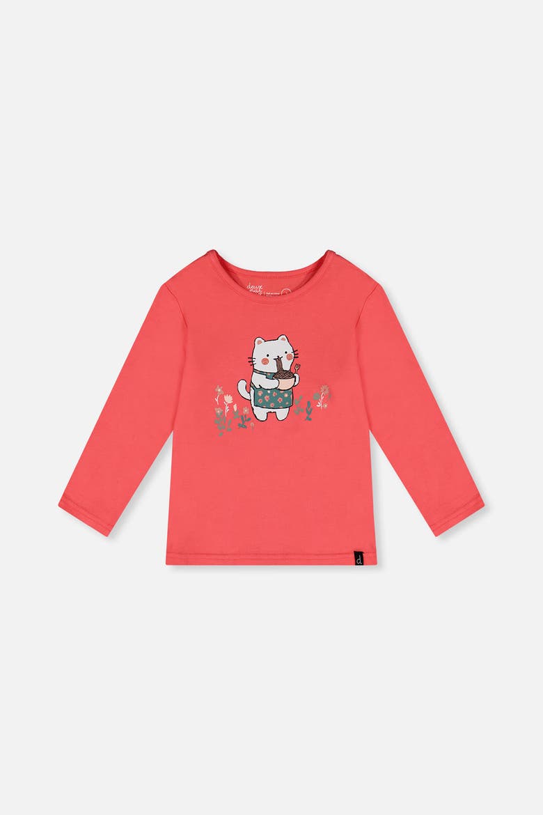 Organic Cotton Cat Noodle Long Sleeve T-Shirt, Main, color, Coral Pink