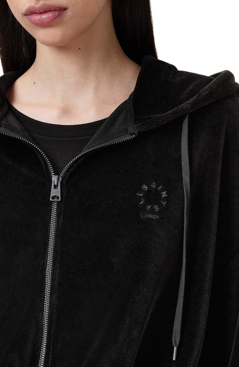 AllSaints Vinny Front Zip Velvet Hoodie, Alternate, color,