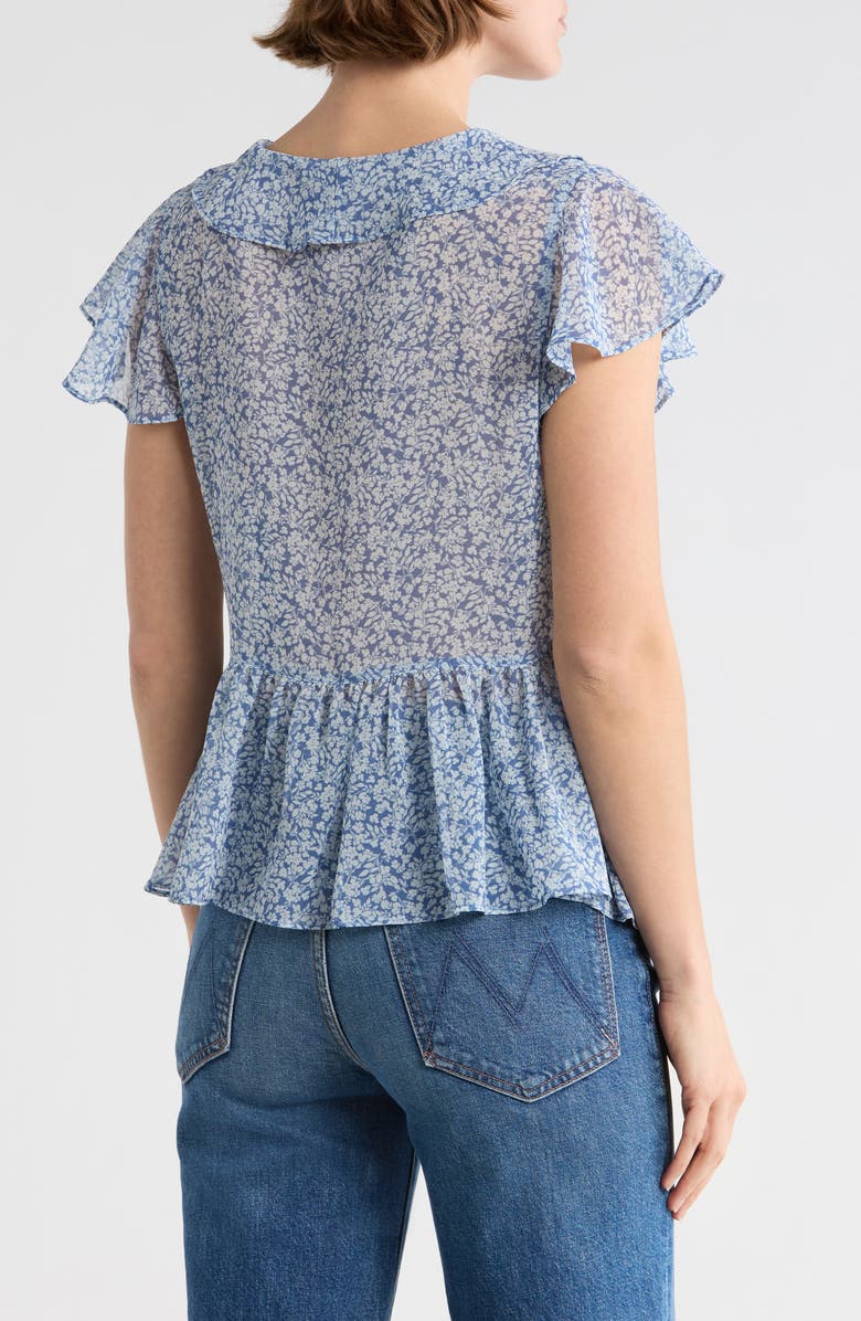 Melrose and Market Flutter Sleeve Chiffon Peplum Top, Alternate, color, Blue Frances Ditsy