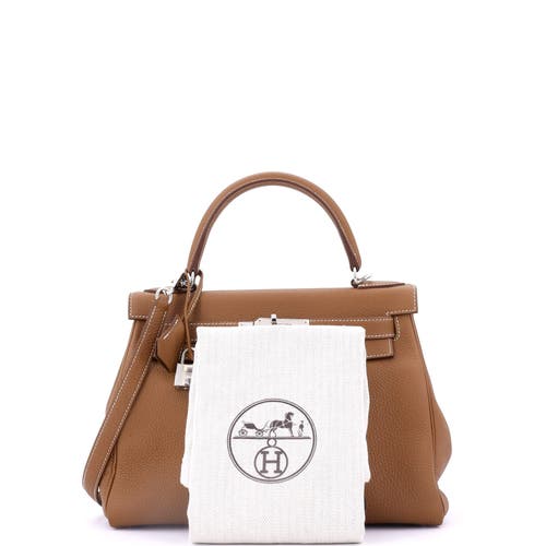 Pre-owned Hermes  Hermes Kelly Handbag Brown Togo With Palladium Hardware 28 In Gold