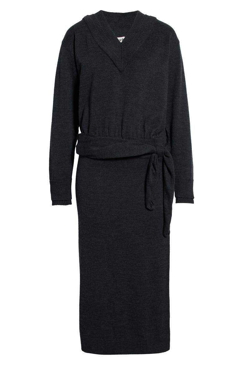 Norman Tie Waist Long Sleeve Sweater Dress, Main, color, SMOKE
