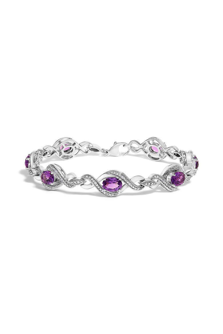 Silver 1/10 Cttw Diamond and 7X5MM Oval Amethyst Cross Tennis Bracelet, Main, color, White