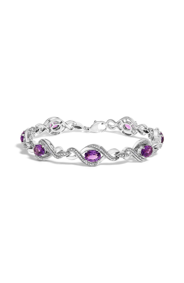 Haus of Brilliance Silver 1/10 Cttw Diamond and 7X5MM Oval Amethyst Cross Tennis Bracelet, Main, color, White