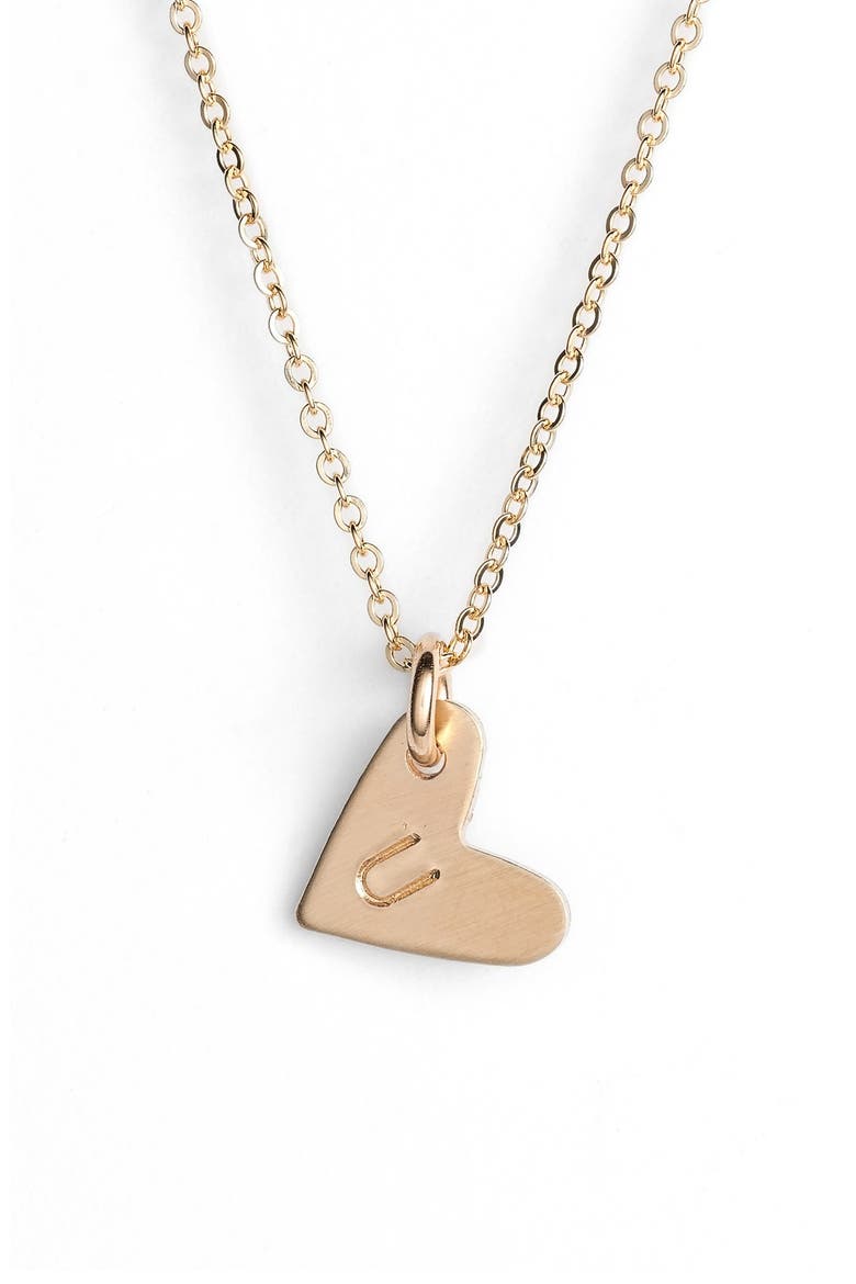 14k-Gold Fill Initial Mini Heart Pendant Necklace, Main, color, GOLD/ U