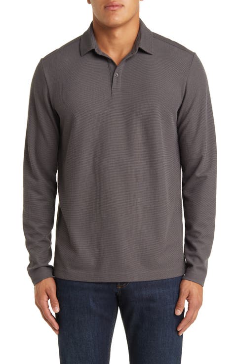 Texture Knit Long Sleeve Polo