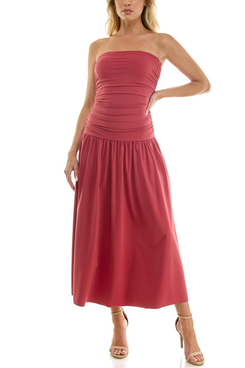 Ruched Bodice Strapless Dress, Main, color, BERRY