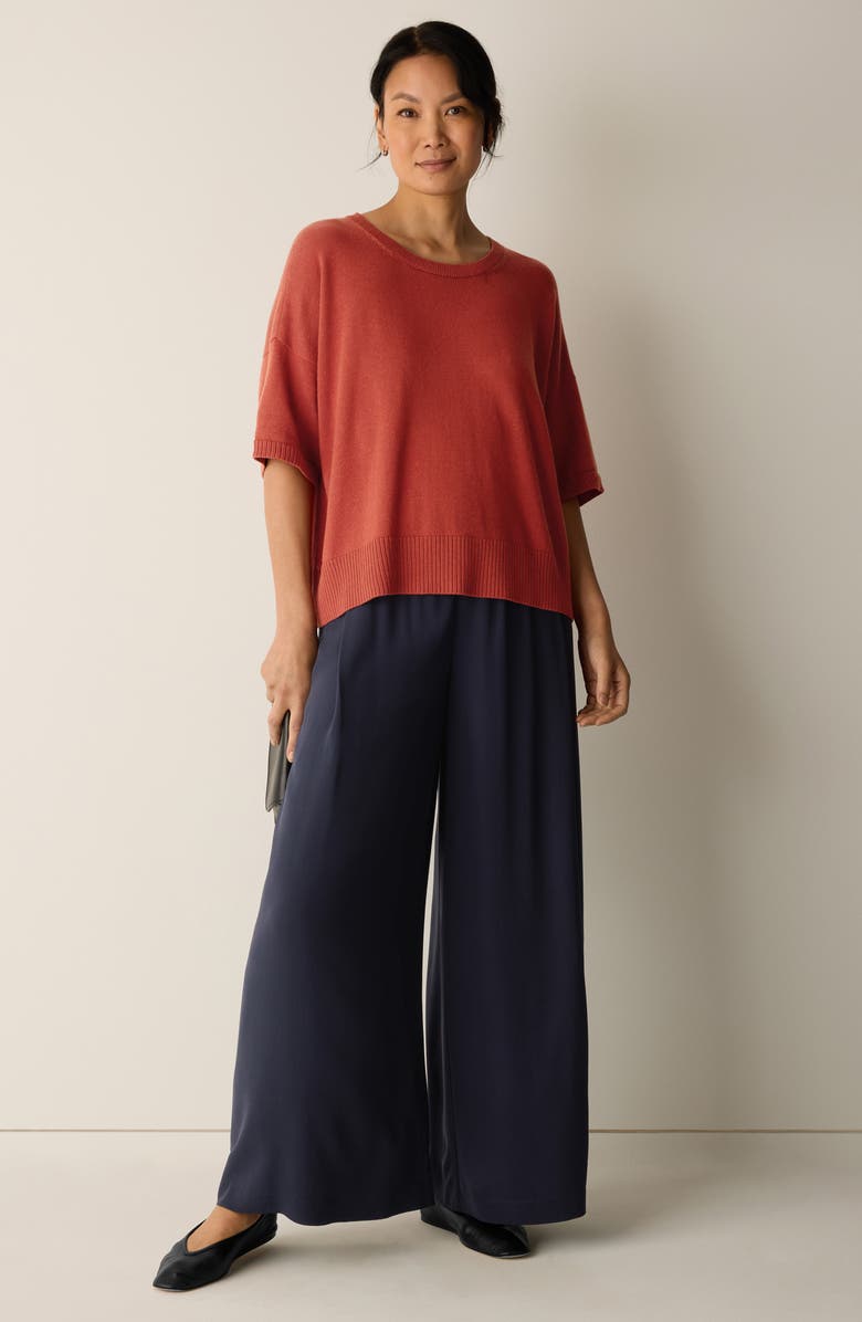 Eileen Fisher Pull-On Satin Wide Leg Pants, Alternate, color, Ink